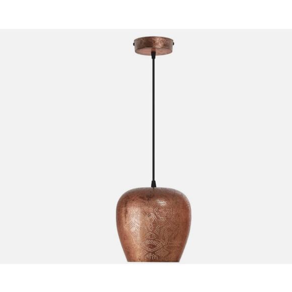 Corbeau 8in Distressed Copper-Colored Metal Pendant Light Punched - Picture 5 of 6